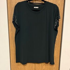 Elegant Black Studded Short Sleeve Top